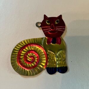 Hand painted Mexican tin art, colorful cat